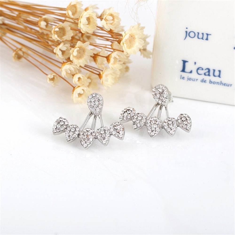 Water Drop Crystal Flower Double Stud Earrings - Picture 3 of 6